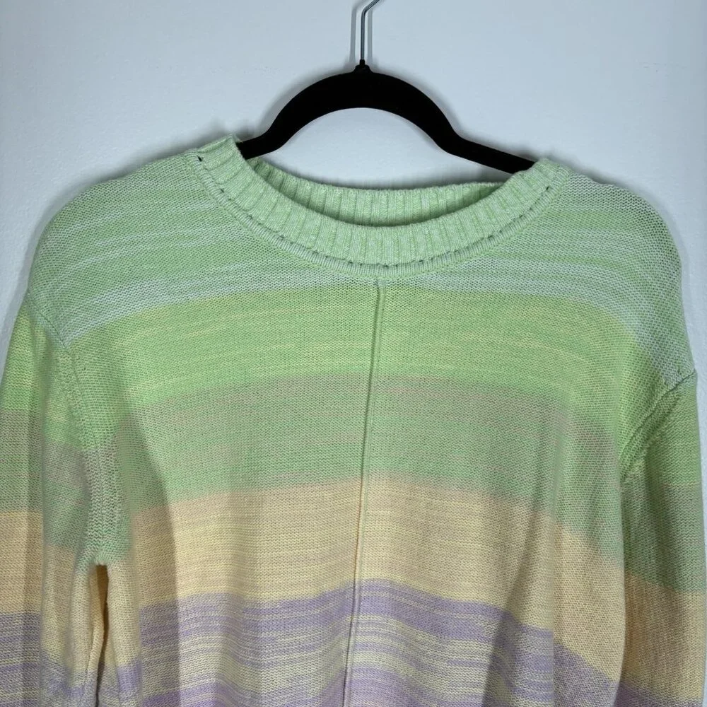 LOFT Women L Knit Pastel Stripe Ombre Elbow Sleeve Crew Neck Sweater NWT